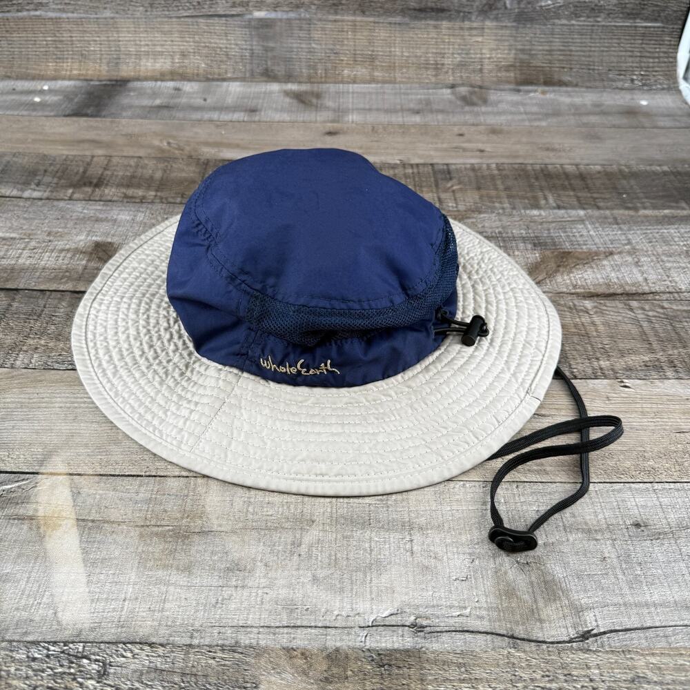 Whole Earth Bucket Hat Drawstring Adjustable Blue White 57-59cm